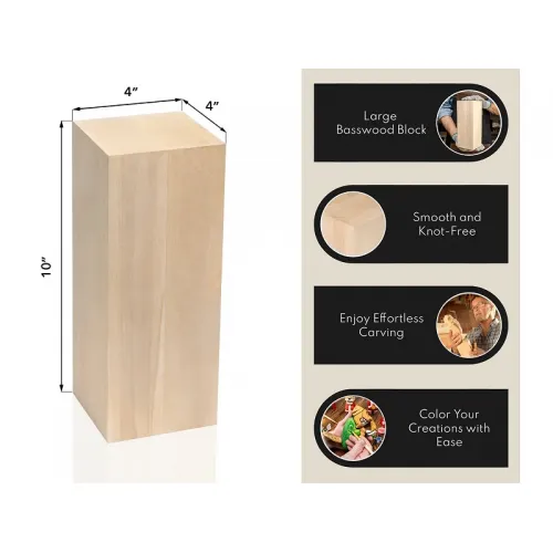BeaverCraft BW1 Large Basswood Carving Block - 10" x 4" x 4"