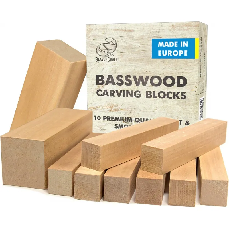 BeaverCraft BW10 Basswood - 10 Piece Set of Basswood Carving Blocks Cyclaire Knives and Tools