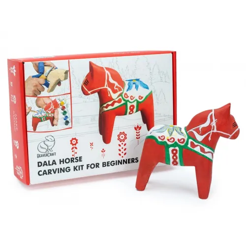 BeaverCraft DIY02 Dala Horse Whittling Kit  Beginner Friendly Wood Carving & Painting Set