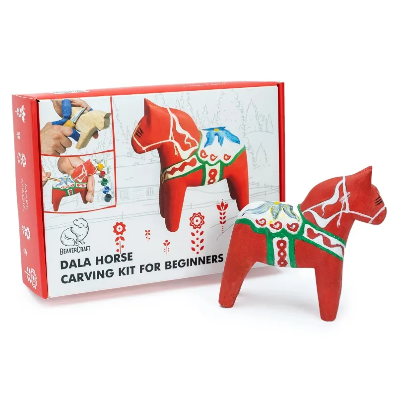 BeaverCraft DIY02 Dala Horse Whittling Kit  Beginner Friendly Wood Carving & Painting Set Cyclaire Knives and Tools