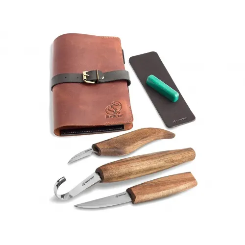 BeaverCraft S13X - Limited Edition Premium Wood Carving Tool Set with Walnut Handles and Leather Tools Holder