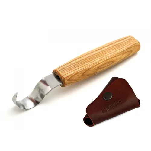 BeaverCraft Left Handed Hook Carving Knife with Leather Sheath Oak Handle