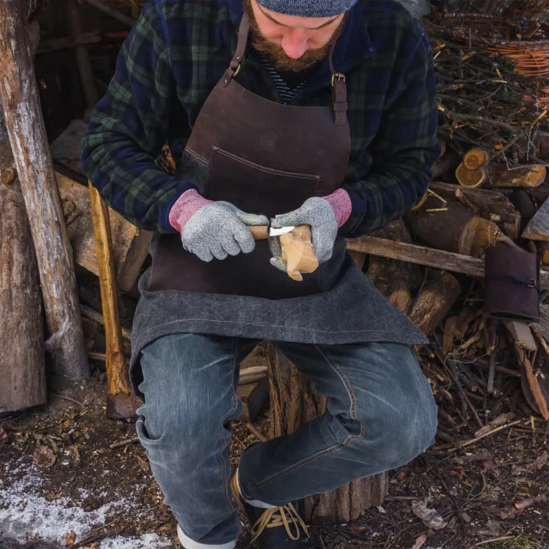 Beavercraft AP4 Brown Canvas with Leather Whittling Apron Cyclaire Knives and Tools