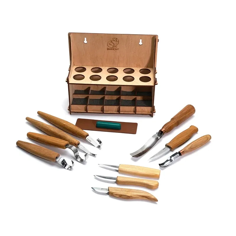Beavercraft S53 Wood Carving Tool Set of 10 Tools with Tool Holder Cyclaire Knives and Tools