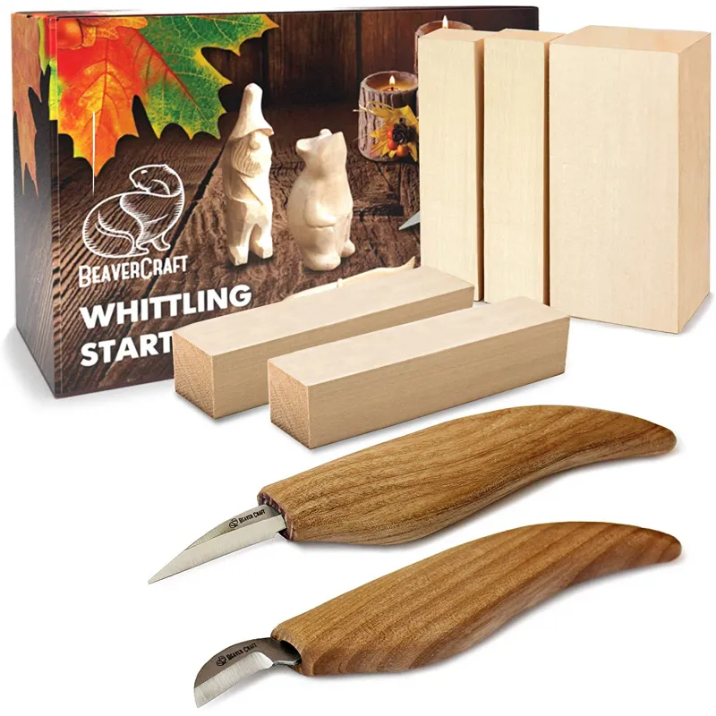 Beavercraft S16 Figure Carving Set - 2 Knives with Linden Wood Block Blanks Cyclaire Knives and Tools